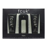 FCUK 3 Him Gift Set - 100ML EDT Spray + 200ML After Shave Balm + 200ML Shower Gel (Men)